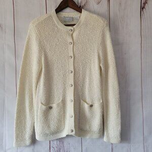 Vintage Blair Women’s S Button Down Sweater Cardigan Textured Knit, Cream/Ivory